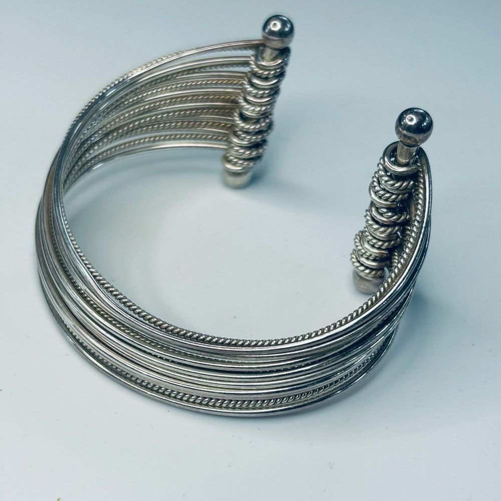 925 Thailand Sterling Silver Multi Strand Cuff Bracelet 42 Grams